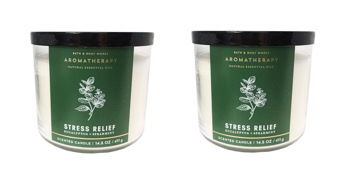 Bath & Body Works, Aromatherapy Stress Relief 3-Wick Candle, dfrDhp, 2 Pack (Eucalyptus spearmint) - Product image 1