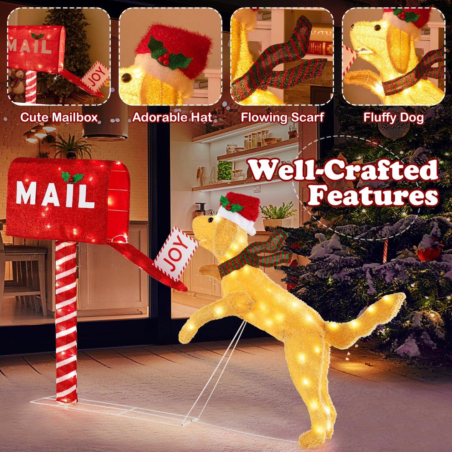 Tangkula 5.5 FT Christmas Lighted Mailbox & Dog, Xmas Decoration with 120 Warm White LED Lights - Product image 9