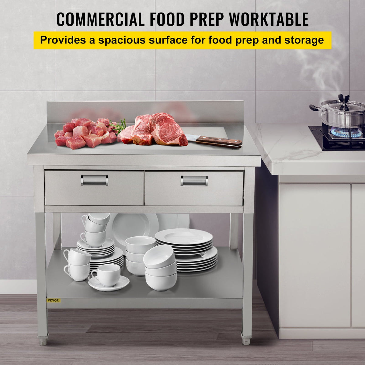 Commercial Work Table Workstation 24 x 42 Inches Commercial Food Prep Work Table with 2 Drawers - Product image 2