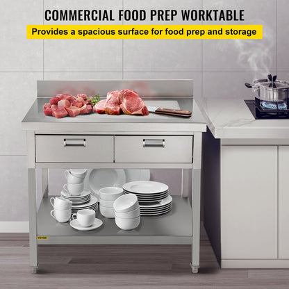 Commercial Work Table Workstation 24 x 42 Inches Commercial Food Prep Work Table with 2 Drawers - Product image 2