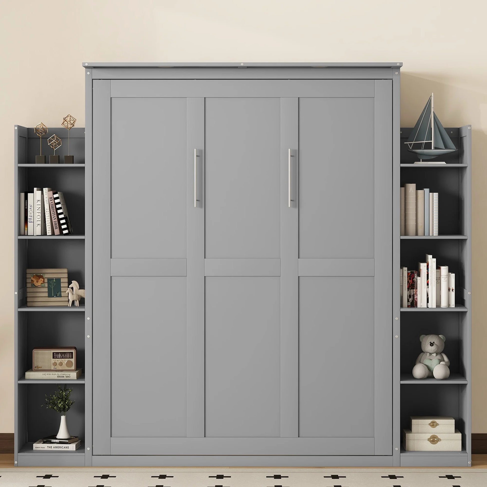 Aukfa Queen Size Murphy Bed with 5 - Tier Storage Shelf & LED Lights - Product image 2