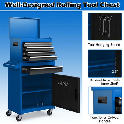 2-in-1 Rolling Tool Chest, 5-Drawer Tool Storage Cabinet with Wheels, Adjustable Shelf - Product image 29