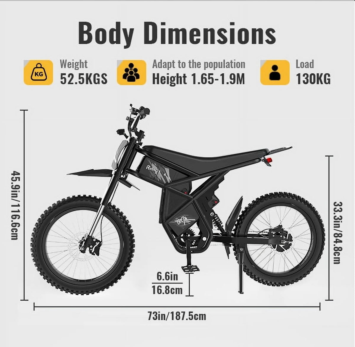 Ridingtimes GT73 Electric Motorbike 2400W 48V 18.2ah*2 Electric BIKE with 25" Tires Digital Screen Carbon - Product image 8
