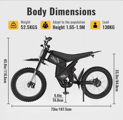 Ridingtimes GT73 Electric Motorbike 2400W 48V 18.2ah*2 Electric BIKE with 25" Tires Digital Screen Carbon - Product image 8