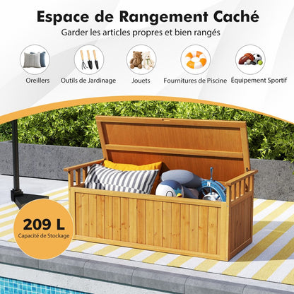 Wooden Storage Bench 209 L 2-Seater Outdoor Bench with Armrests Wooden Storage Box Load 100KG Natural -