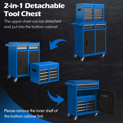 2-in-1 Rolling Tool Chest, 5-Drawer Tool Storage Cabinet with Wheels, Adjustable Shelf - Product image 22