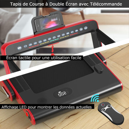 Foldable Treadmill 0.75HP Double LED Display APP and Remote Control Motorized Speed ​​12 km/h Surface 40x100cm Red -