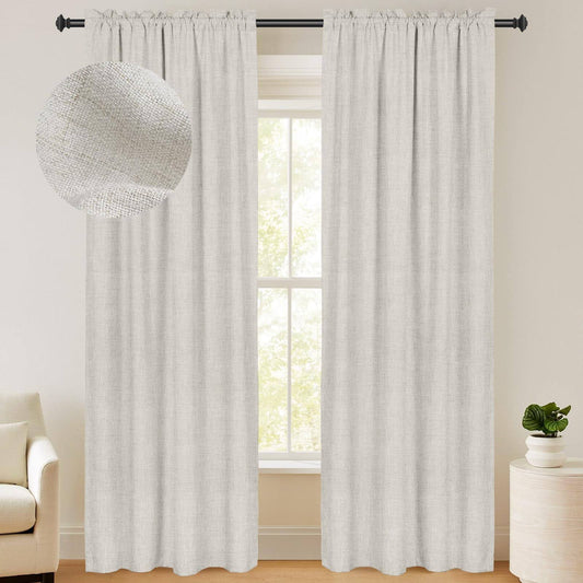 100% Blackout Shield Linen Blackout Curtains 96 Inches Long 2 Panels Set - Product image 1