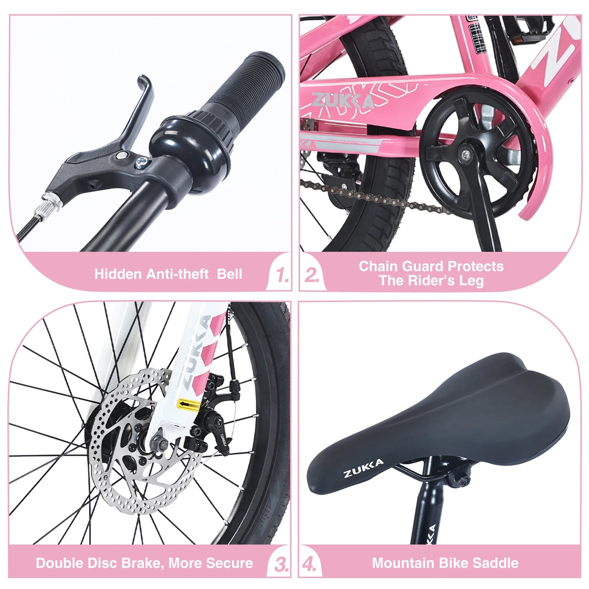 Zukka 20 in Kids Mountain Bike Steel Frame Hardtail Bicycle for Child Aged 7 - 10 Years Pink - Product image 7