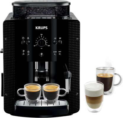Bean coffee machine, 1.7 L, 2 cups simultaneously, Automatic cleaning, Steam nozzle for Cappuccino, Espresso coffee maker, Essential black YY8125FD, Black -