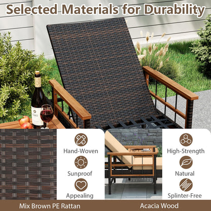 Tangkula 3 Pieces Patio Chaise Lounge Set 2 Rattan Lounge Chairs Side Table - Product image 6