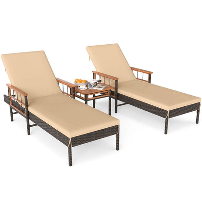 Tangkula 3 Pieces Patio Chaise Lounge Set 2 Rattan Lounge Chairs Side Table - Product image 1