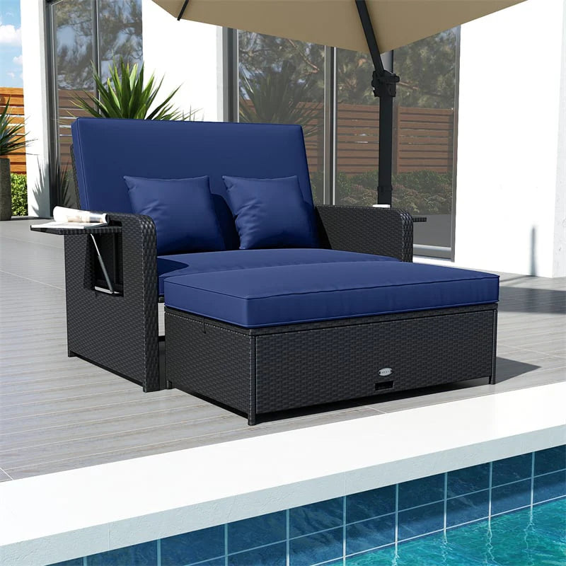 Patio Rattan Daybed Outdoor Wicker Loveseat Sofa with 4-Level Adjustable Backrest, Storage Ottoman - Product image 24