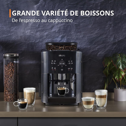 Bean coffee machine, 1.7 L, 2 cups simultaneously, Automatic cleaning, Steam nozzle for Cappuccino, Espresso coffee maker, Essential black YY8125FD, Black -