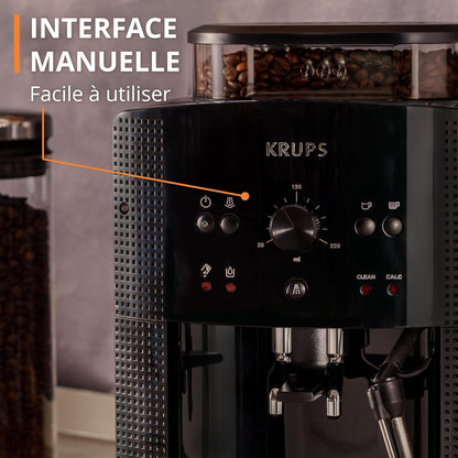 Bean coffee machine, 1.7 L, 2 cups simultaneously, Automatic cleaning, Steam nozzle for Cappuccino, Espresso coffee maker, Essential black YY8125FD, Black -