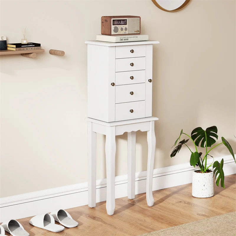 Standing Jewelry Armoire Cabinet with Flip Top Mirror, 4 Drawers, 8 Necklace Hooks & 2 Side Doors - Product image 24