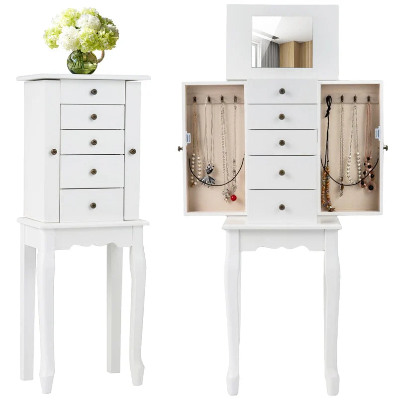 Standing Jewelry Armoire Cabinet with Flip Top Mirror, 4 Drawers, 8 Necklace Hooks & 2 Side Doors - Product image 23
