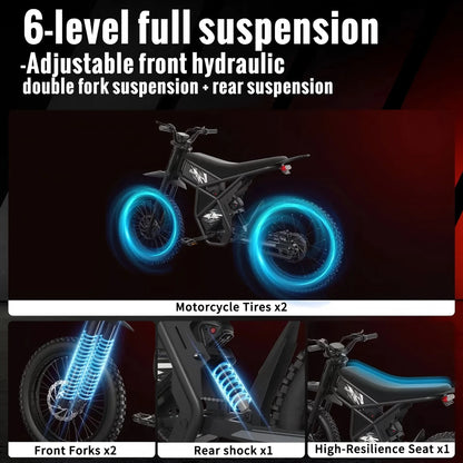 Ridingtimes GT73 Electric Motorbike 2400W 48V 18.2ah*2 Electric BIKE with 25" Tires Digital Screen Carbon - Product image 2