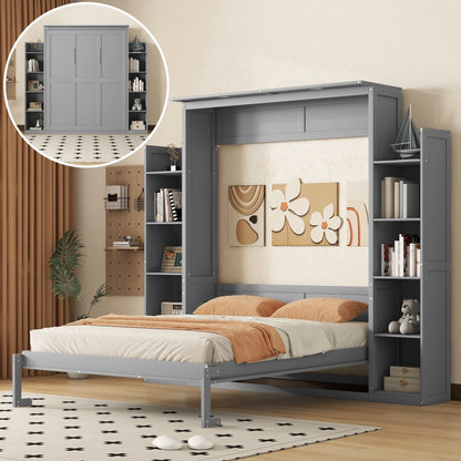 Aukfa Queen Size Murphy Bed with 5 - Tier Storage Shelf & LED Lights - Product image 3