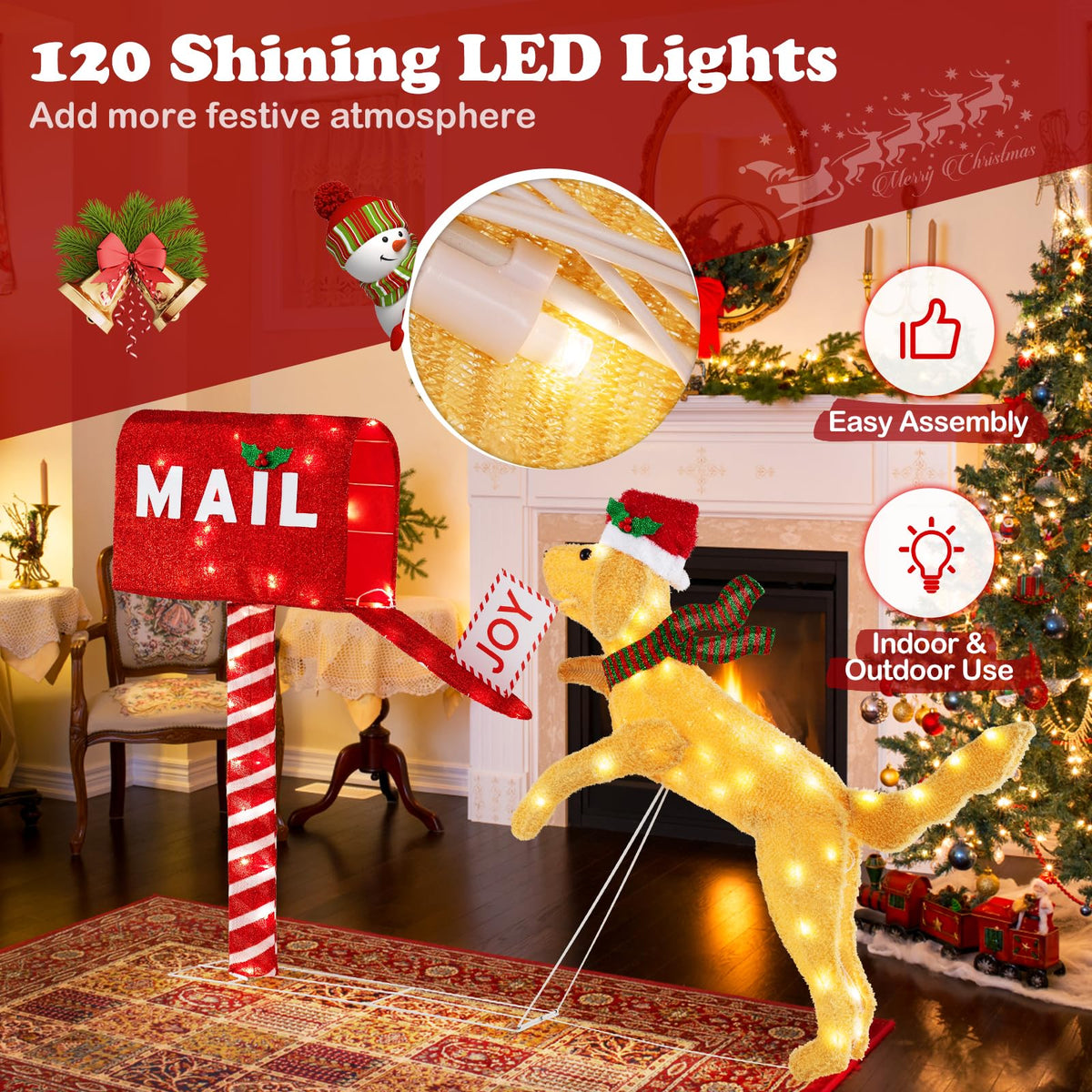 Tangkula 5.5 FT Christmas Lighted Mailbox & Dog, Xmas Decoration with 120 Warm White LED Lights - Product image 7