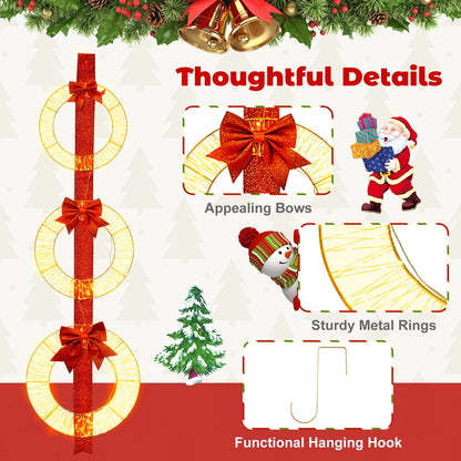Tangkula Set of 3 Christmas Lighted Wreaths, Pre-Lit Metal Wreaths on Red Ribbon w/ 450 Warm White LED - Product image 8