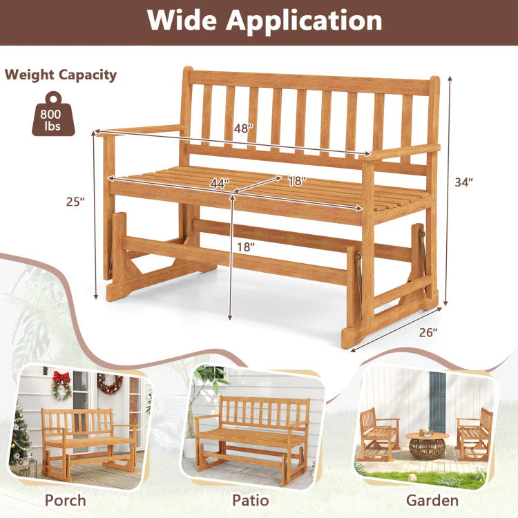 2-Person Patio Glider Bench, Solid Acacia Wood Porch Glider Chair with Slatted Backrest & Seat - Product image 11
