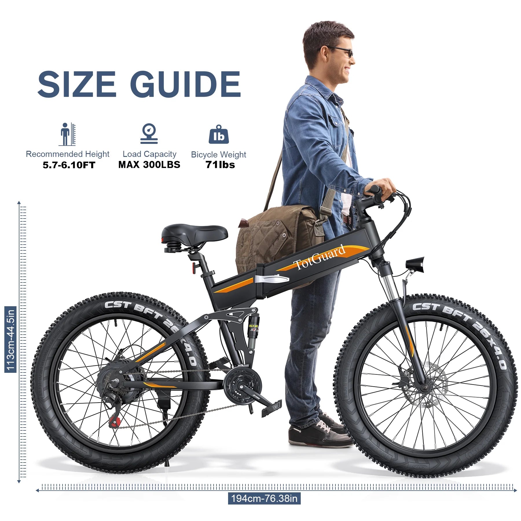 Totguard 26"x4" Electric Bike, Fat Tire 500W Ebike, Foldable Electric Bicycles E Bikes for Adults Electric - Product image 38