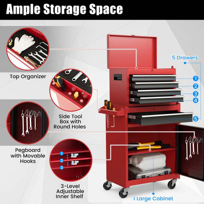 2-in-1 Rolling Tool Chest, 5-Drawer Tool Storage Cabinet with Wheels, Adjustable Shelf - Product image 46