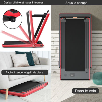 Foldable Treadmill 0.75HP Double LED Display APP and Remote Control Motorized Speed ​​12 km/h Surface 40x100cm Red -