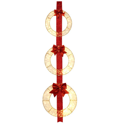 Tangkula Set of 3 Christmas Lighted Wreaths, Pre-Lit Metal Wreaths on Red Ribbon w/ 450 Warm White LED - Product image 1
