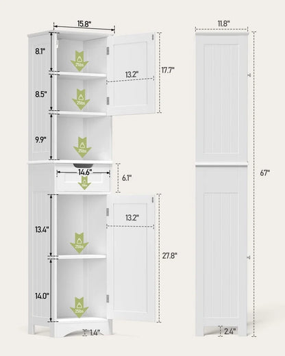 Aiho 67"h Bathroom Storage Cabinet with 2 Doors and 1 Drawer for Bathroom, Bedroom, Kitchen, and Living Room - White