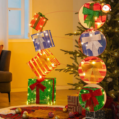 Tangkula 4 FT Lighted Stacked Gift Boxes, Light up Box Tower Christmas Decorations with Built-in LED Lights - Product image 4