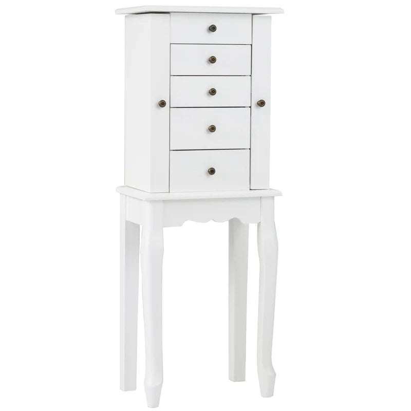 Standing Jewelry Armoire Cabinet with Flip Top Mirror, 4 Drawers, 8 Necklace Hooks & 2 Side Doors - Product image 32