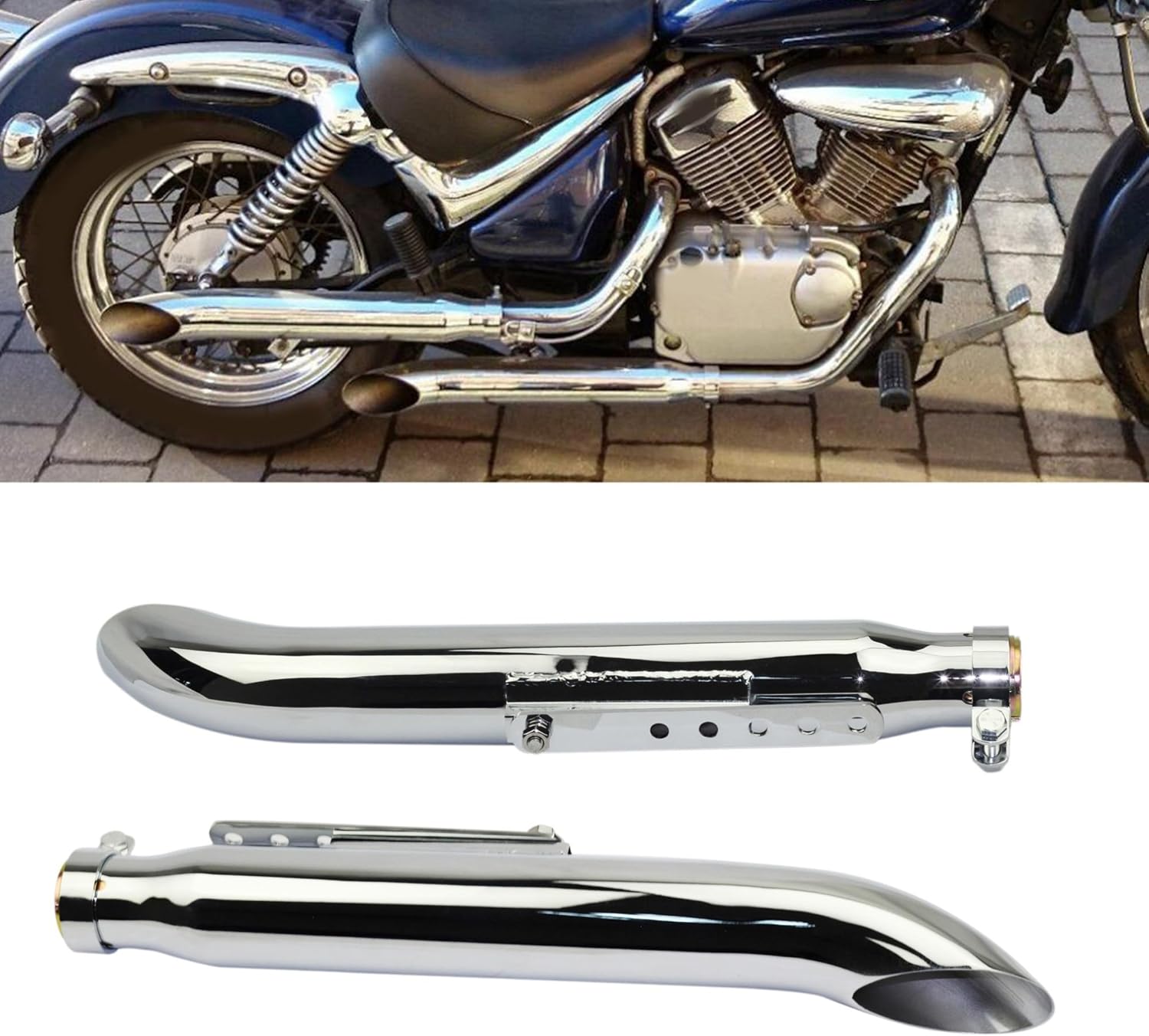 ZIAYI 1 Pair Motorcycle Exhaust Muffler Pipe For Harley For Suzuki VL 125 800 1500 Intruder Bobber Chrome Tapered Turn Iron Muffler (Color : Chrome)
