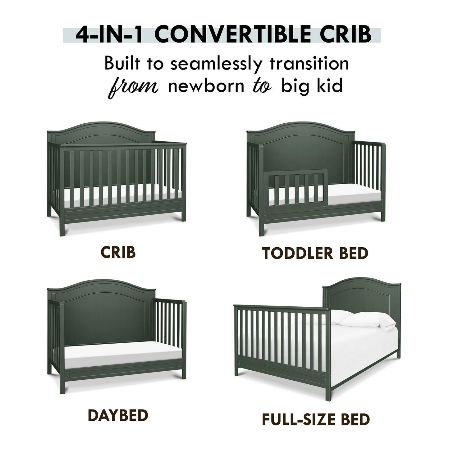 Davinci Charlie 4 - in - 1 Convertible Crib. Greenguard Gold Certified. Forest Green - Product image 8