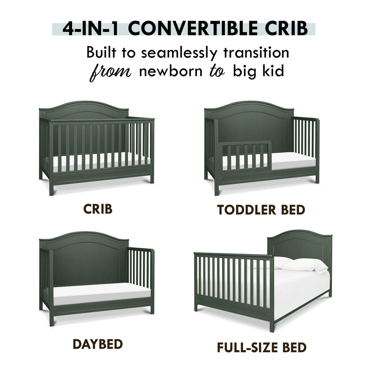 Davinci Charlie 4 - in - 1 Convertible Crib. Greenguard Gold Certified. Forest Green - Product image 8