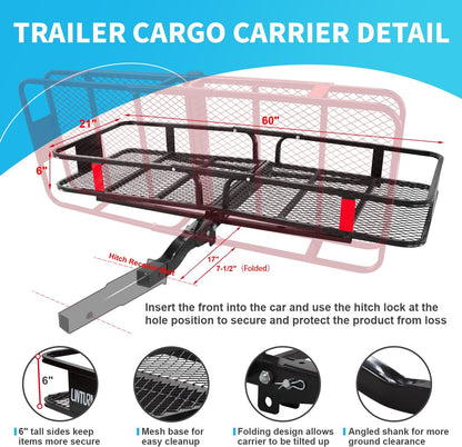 LWTURMRT 60" x 22" x 6" Hitch Cargo Rack with Waterproof Cargo Bag (58" x 20" x 24"), Rust Resistant Baking Paint and Alloy Steel Material