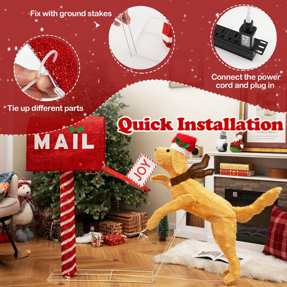 Tangkula 5.5 FT Christmas Lighted Mailbox & Dog, Xmas Decoration with 120 Warm White LED Lights - Product image 8