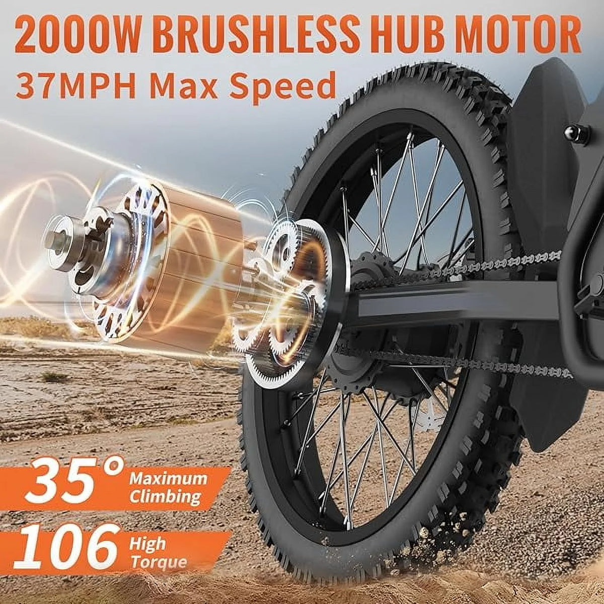 Ridingtimes GT73 Electric Motorbike 2400W 48V 18.2ah*2 Electric BIKE with 25" Tires Digital Screen Carbon - Product image 3