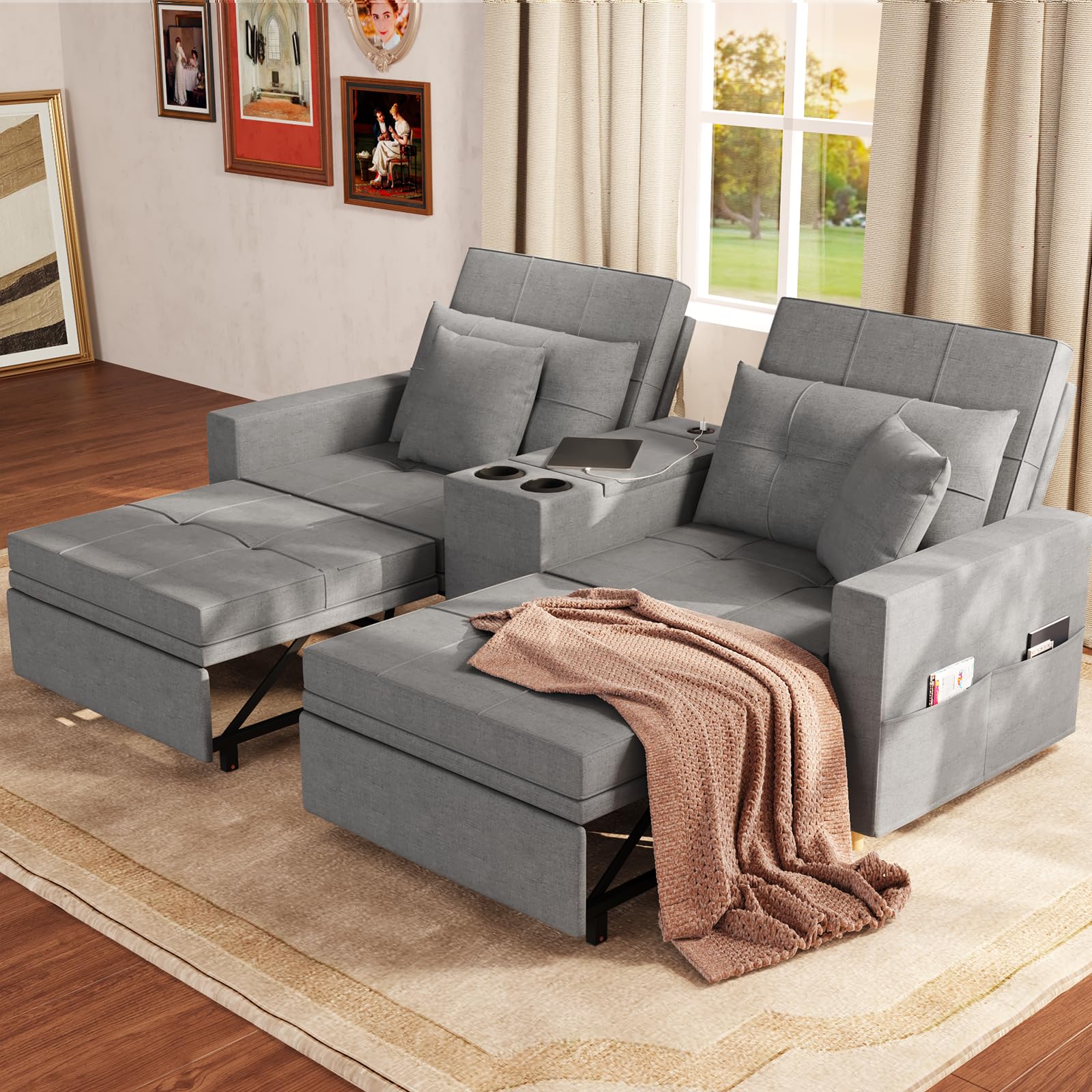 AECOJOY 75" Sleeper Chair, 3 in 1 Convertible Sleeper Sofa Bed, 2-Seater Pull Out Couch Bed - Product image 3