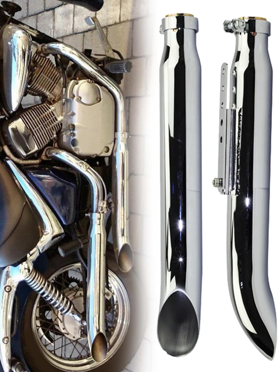 ZIAYI 1 Pair Motorcycle Exhaust Muffler Pipe For Harley For Suzuki VL 125 800 1500 Intruder Bobber Chrome Tapered Turn Iron Muffler (Color : Chrome)