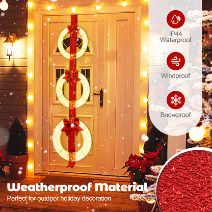 Tangkula Set of 3 Christmas Lighted Wreaths, Pre-Lit Metal Wreaths on Red Ribbon w/ 450 Warm White LED - Product image 6
