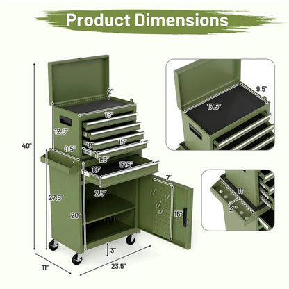 2-in-1 Rolling Tool Chest, 5-Drawer Tool Storage Cabinet with Wheels, Adjustable Shelf - Product image 67
