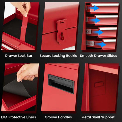 2-in-1 Rolling Tool Chest, 5-Drawer Tool Storage Cabinet with Wheels, Adjustable Shelf - Product image 38