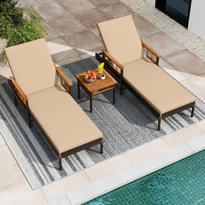 Tangkula 3 Pieces Patio Chaise Lounge Set 2 Rattan Lounge Chairs Side Table - Product image 8