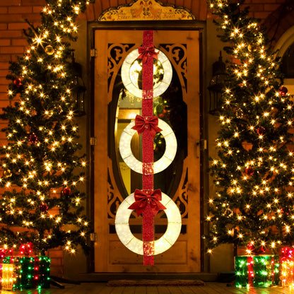 Tangkula Set of 3 Christmas Lighted Wreaths, Pre-Lit Metal Wreaths on Red Ribbon w/ 450 Warm White LED - Product image 2