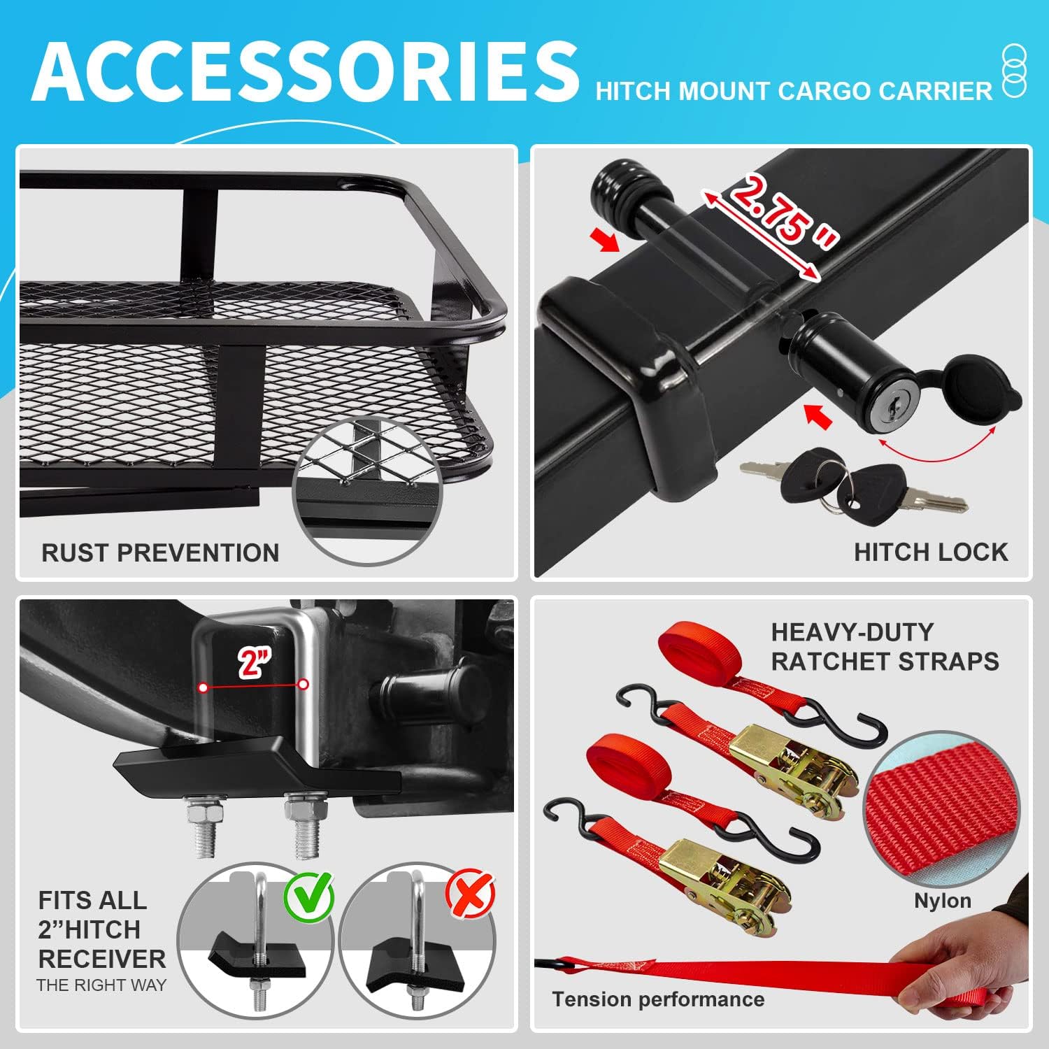 LWTURMRT 60" x 22" x 6" Hitch Cargo Rack with Waterproof Cargo Bag (58" x 20" x 24"), Rust Resistant Baking Paint and Alloy Steel Material