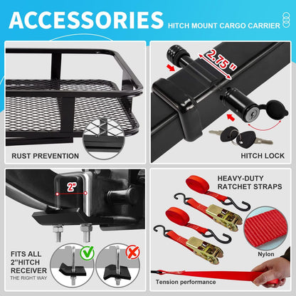 LWTURMRT 60" x 22" x 6" Hitch Cargo Rack with Waterproof Cargo Bag (58" x 20" x 24"), Rust Resistant Baking Paint and Alloy Steel Material