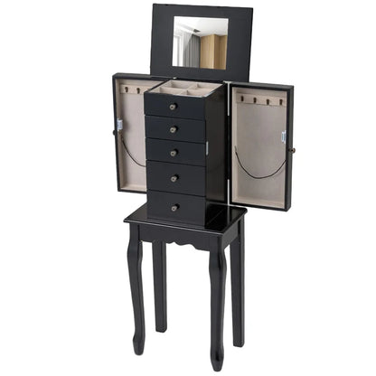 Standing Jewelry Armoire Cabinet with Flip Top Mirror, 4 Drawers, 8 Necklace Hooks & 2 Side Doors - Product image 22