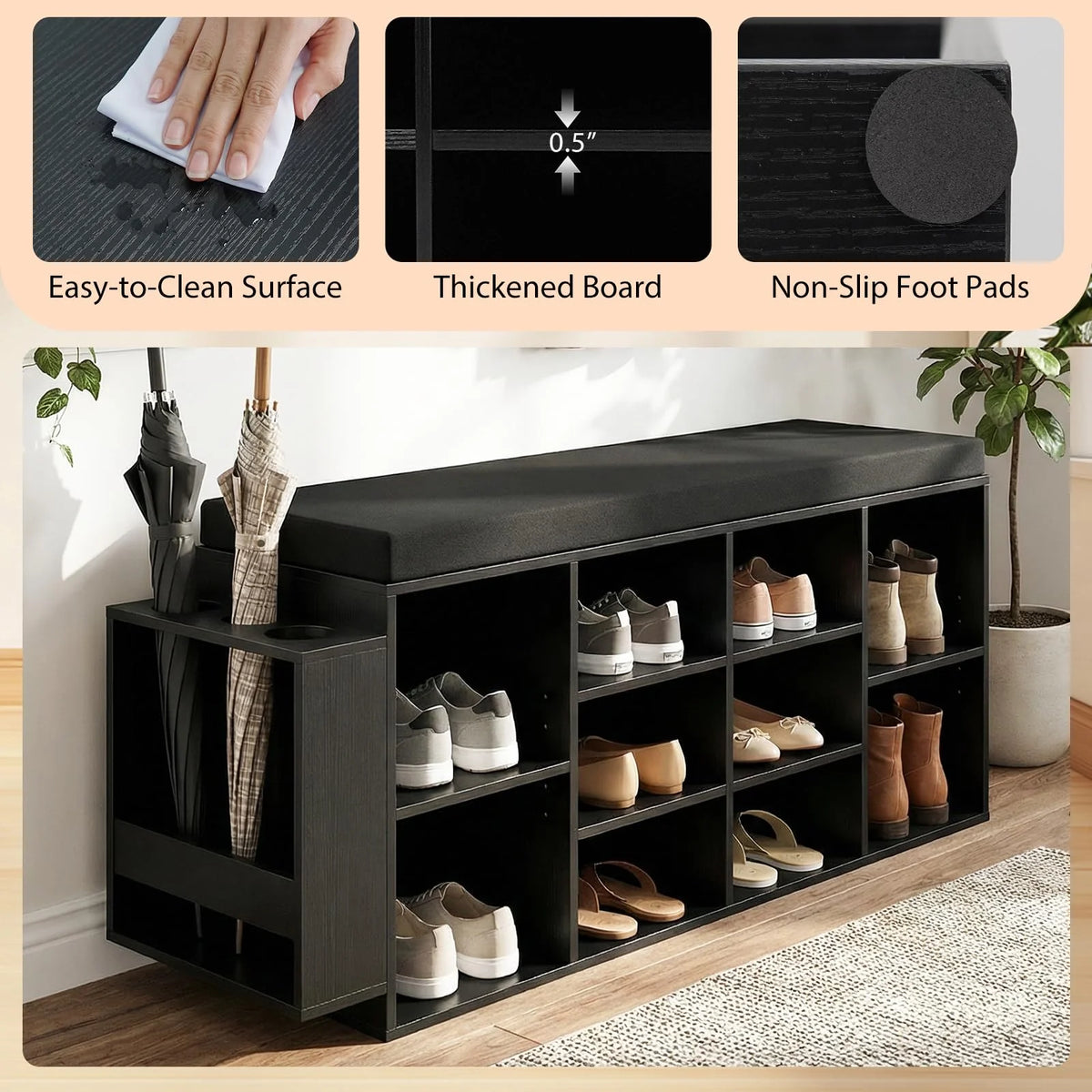 Tangkula Shoe Storage Bench with Umbrella Stand 10-Cubby Entryway Shoe Rack Organizer - Product image 6